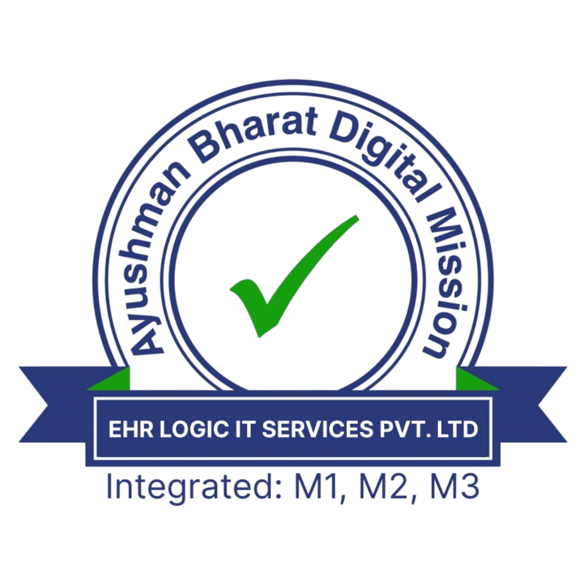 ABDM-certified blood bank software badge for EHR Logic IT Services — integrated M1, M2, and M3 milestones